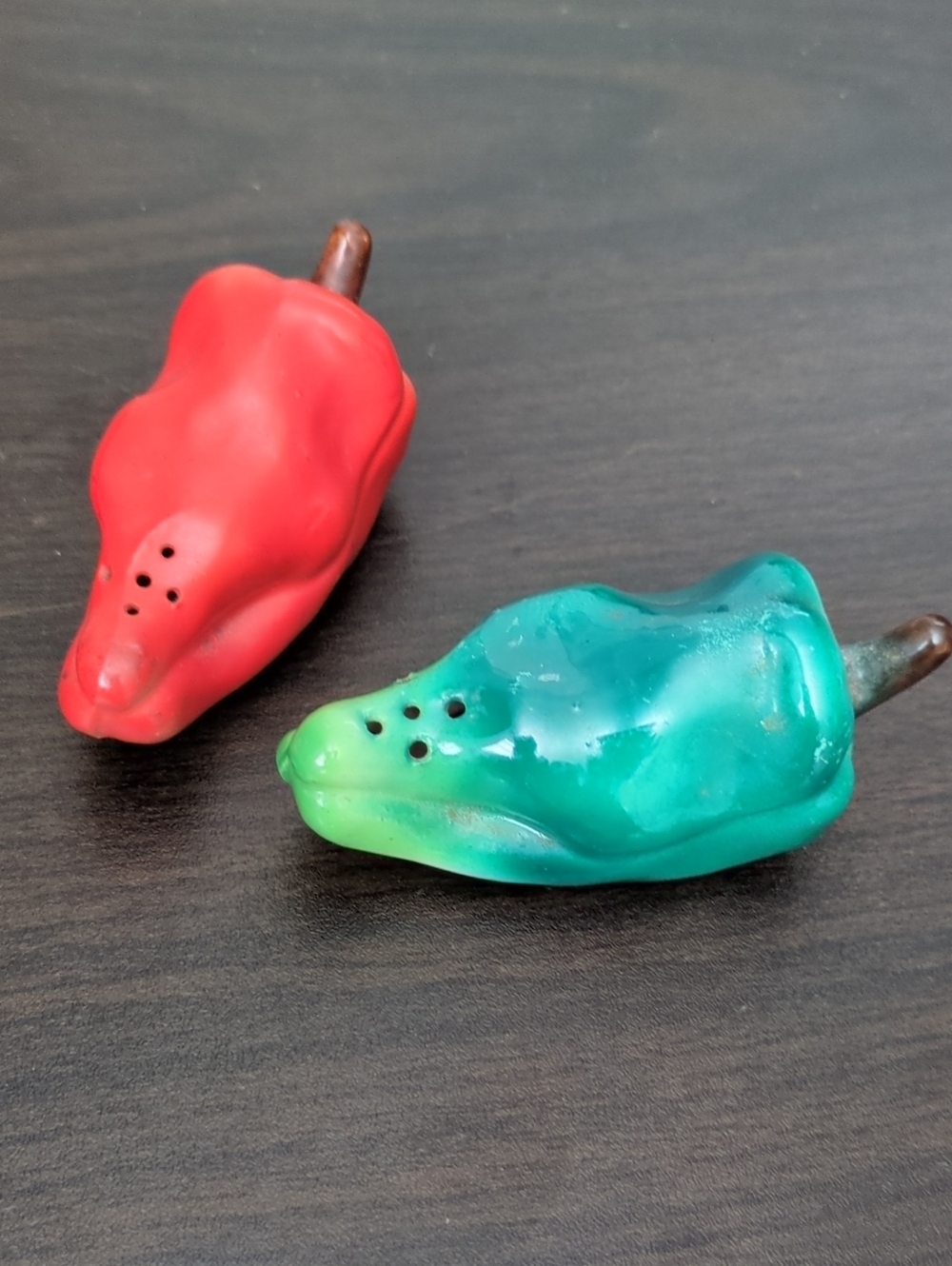 Vintage Ceramic Chili Pepper Salt and Pepper Shakers - Red & Teal
